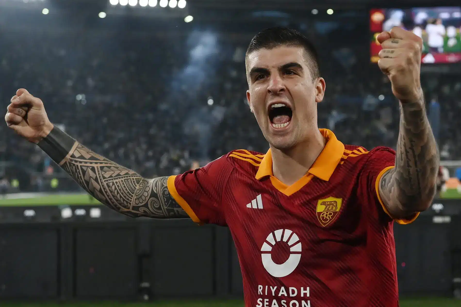 Mancini con la maglia della Roma