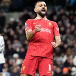 Salah festeggia il goal con la maglia del Liverpool