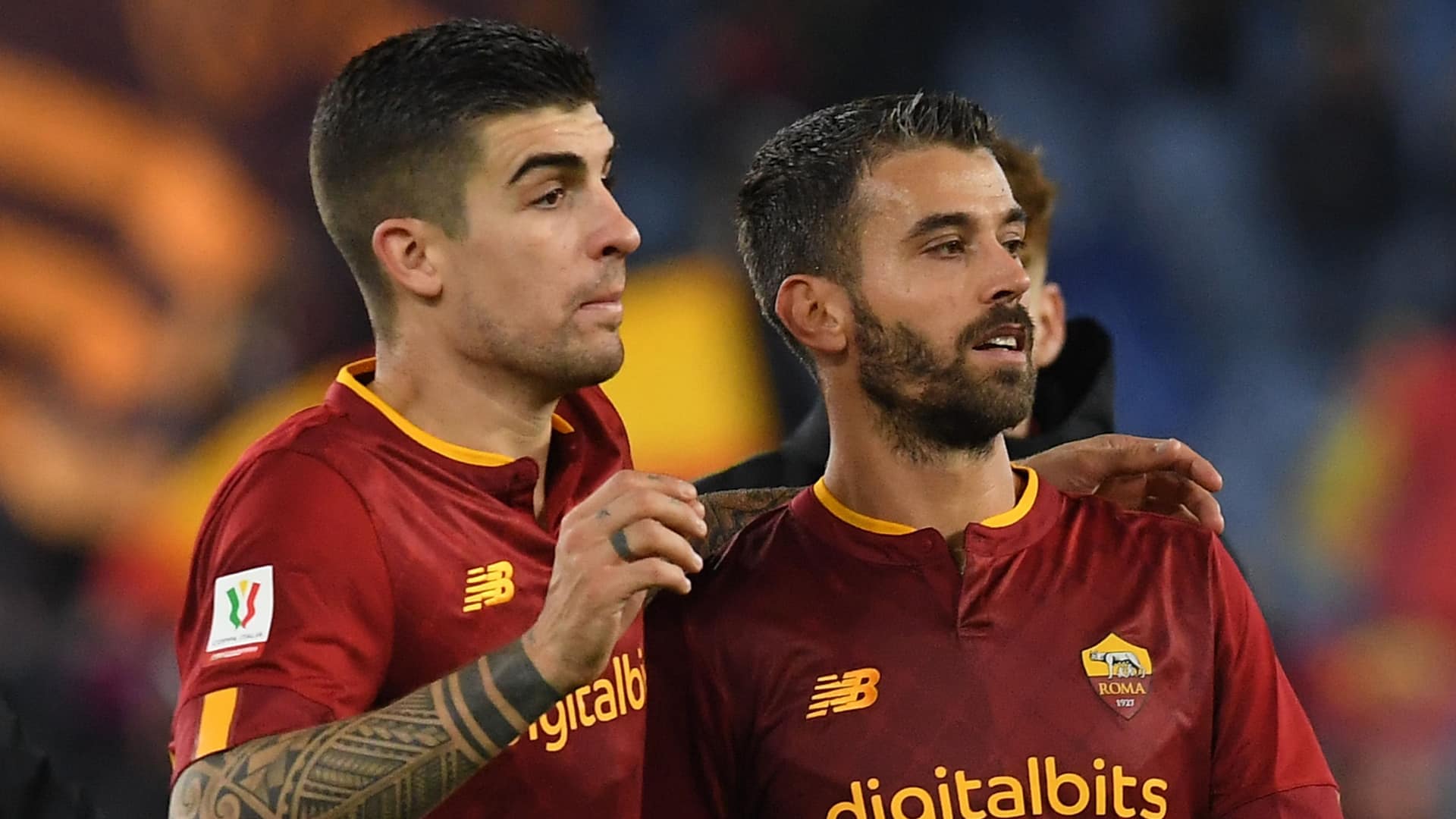 Spinazzola e Mancini con la maglia della Romas