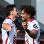 L'esultanza di Elmas e Lazaro in Monza-Torino