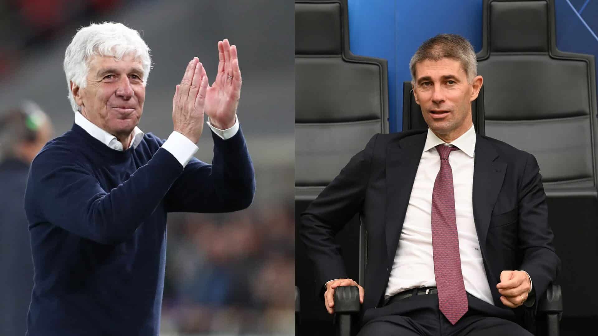 Gian Piero Gasperini applaude, accanto a lui Frederic Massara seduto in panchina – Roma, estate 2025
