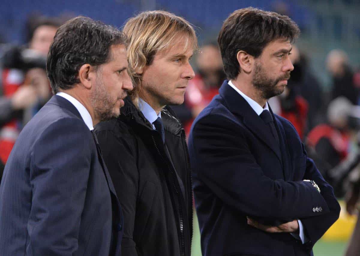 Agnelli, Nedved e Paratici durante una partita della Juventus