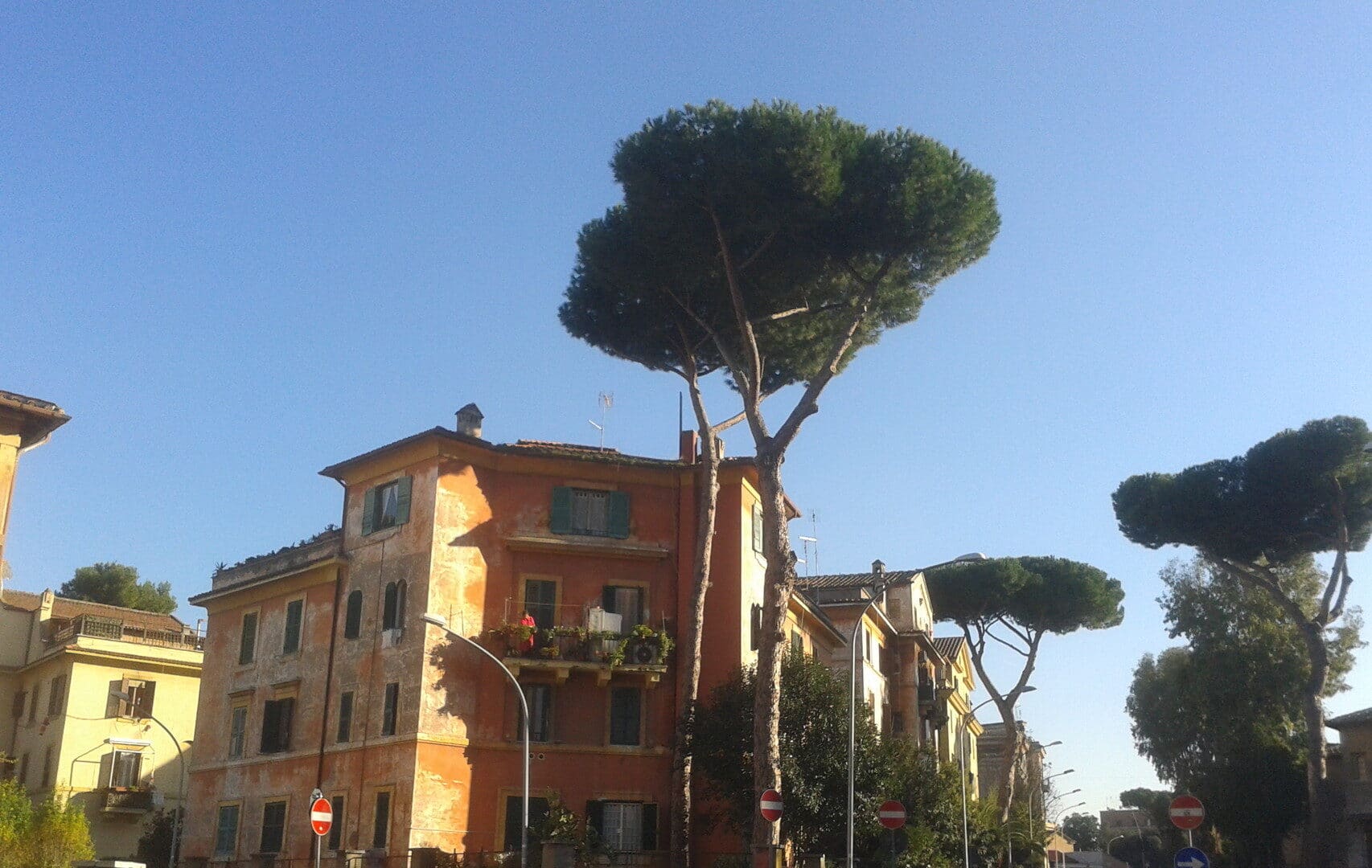 Garbatella – scorcio del quartiere romano con palazzi storici e pini