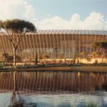 Render del nuovo stadio della Roma previsto nell’area di Pietralata, Roma Est