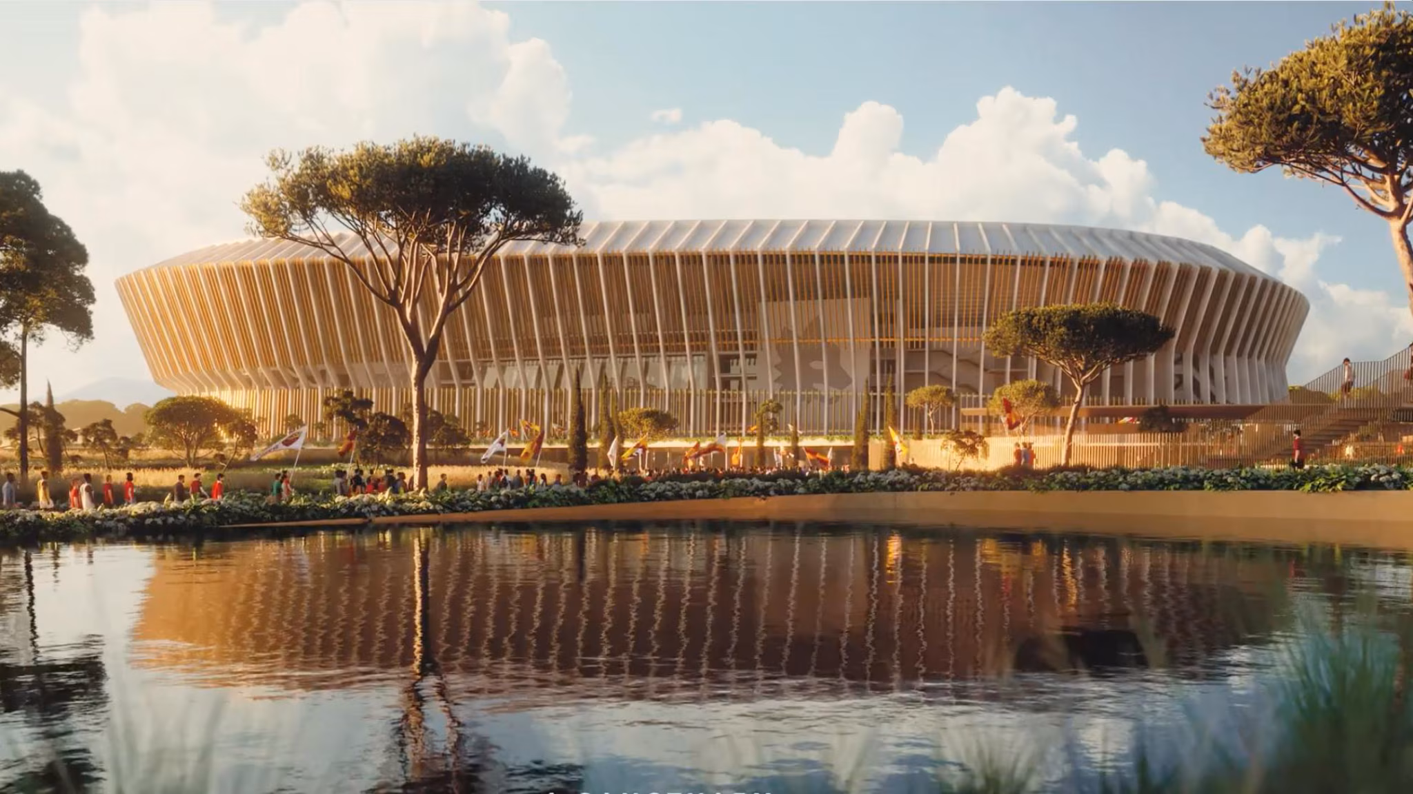 Render del nuovo stadio della Roma previsto nell’area di Pietralata, Roma Est