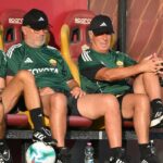 Gasperini a Trigoria con il suo staff durante l'amichevole con il Trastevere
