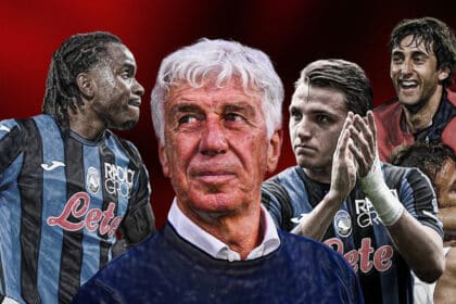 Gian Piero Gasperini insieme a Lookman, Ferguson, Milito e Retegui