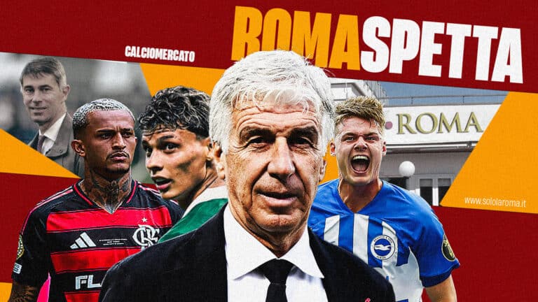 Gian Piero Gasperini al centro del progetto Roma, affiancato da Massara, Wesley, El Aynaoui e Ferguson